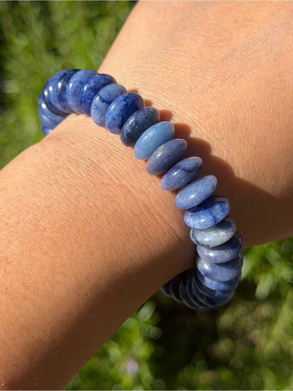 12.5mm Blue Aventurine Disk Bead 7 IN Stretch Bracelet 2602 - Picture 7 of 8